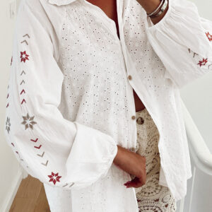 Camisa Blanco Floral Manga Abullonada