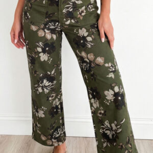 Jean Verde Vintage Floral Estampado Cuadrado Aplicado