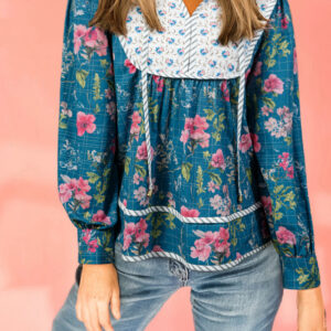 Blusa Azul Celeste A Rayas Manga Abullonada