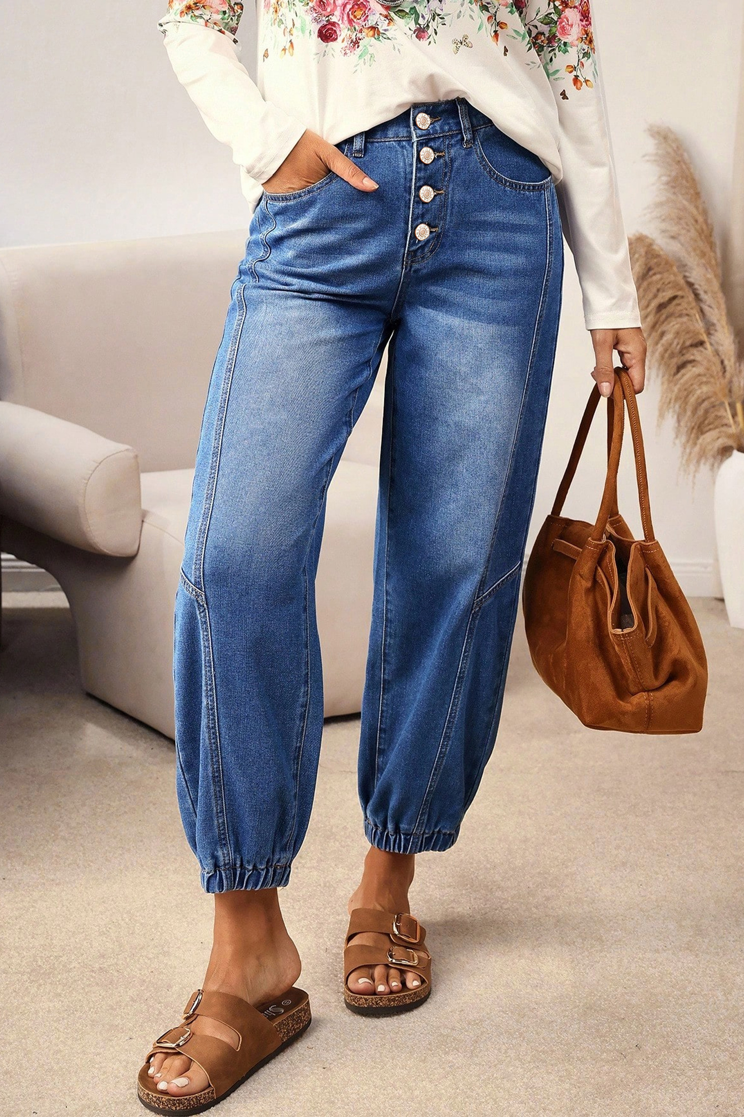 Jean Azul 4 Botones Delantero Tapered Casual Suelto Calce - Image 5