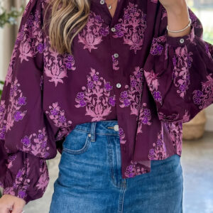 Camisa Violeta Con Botones Manga Abullonada