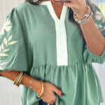 Blusa Verde Humo Combinado Manga Abullonada