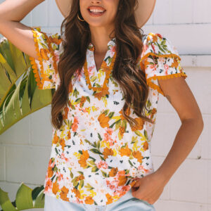 Blusa Naranja Óxido Con Volados Manga Corta Escote V