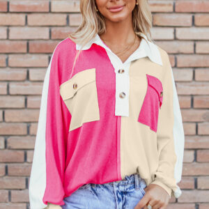 Buzo Rojo Rosado Combinado Oversize Con Cuello