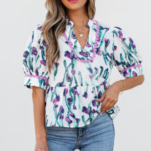 Blusa Violeta Floral Manga Corta