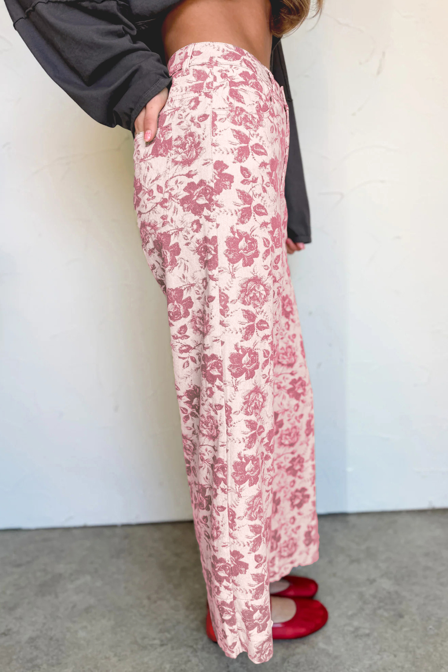 Jean Rosa Vintage Floral Estampado Relajado Pantalón - Image 3