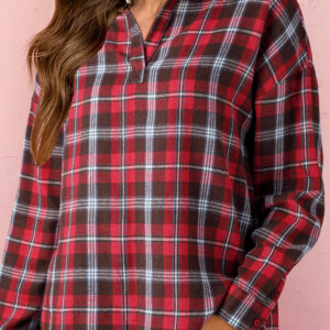 Blusa Rojo Escocés Suelta Escote V