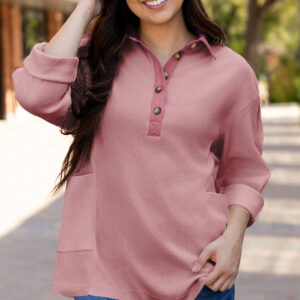 Top Rosa Con Botones Suelto Con Cuello
