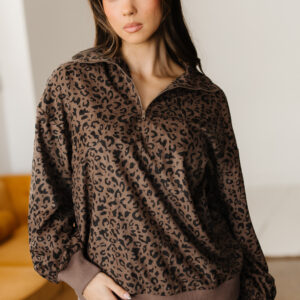 Buzo Marrón Estampado Leopardo Con Cierre