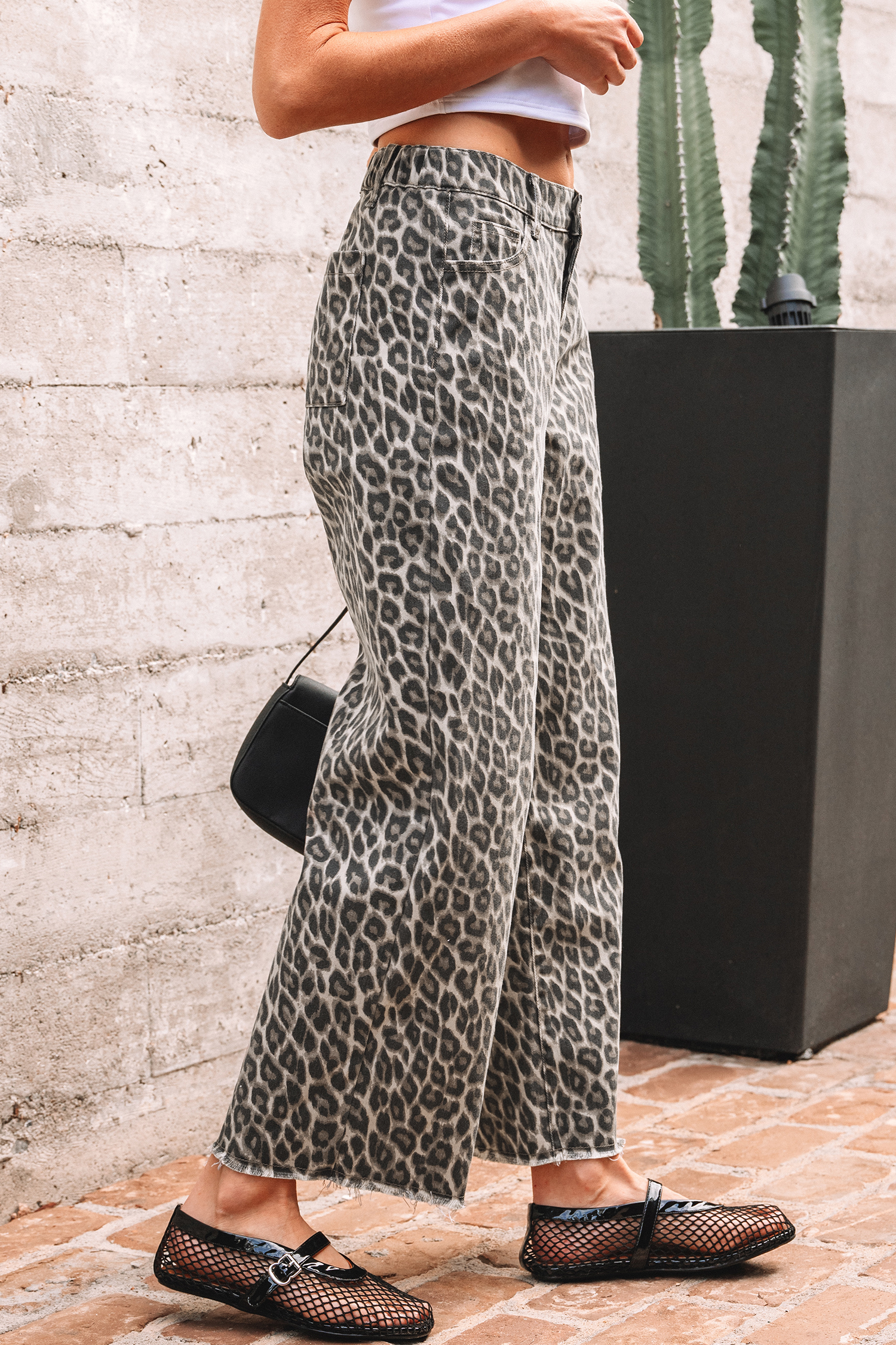 Jean Amarillo Animal Print Leopardo Recto Suelto Pierna - Image 6