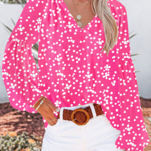 Blusa Rosa Floral Manga Abullonada Escote V
