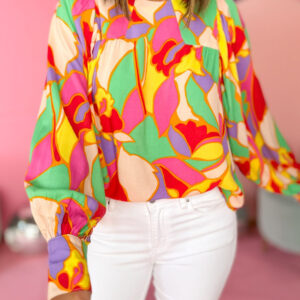 Blusa Amarillo Estampado Abstracto Manga Abullonada