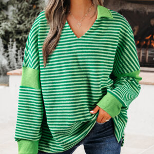 Top Verde a Rayas Suelto Escote V