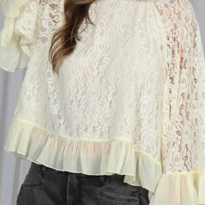 Blusa Blanco Con Volados Manga Larga Suelta