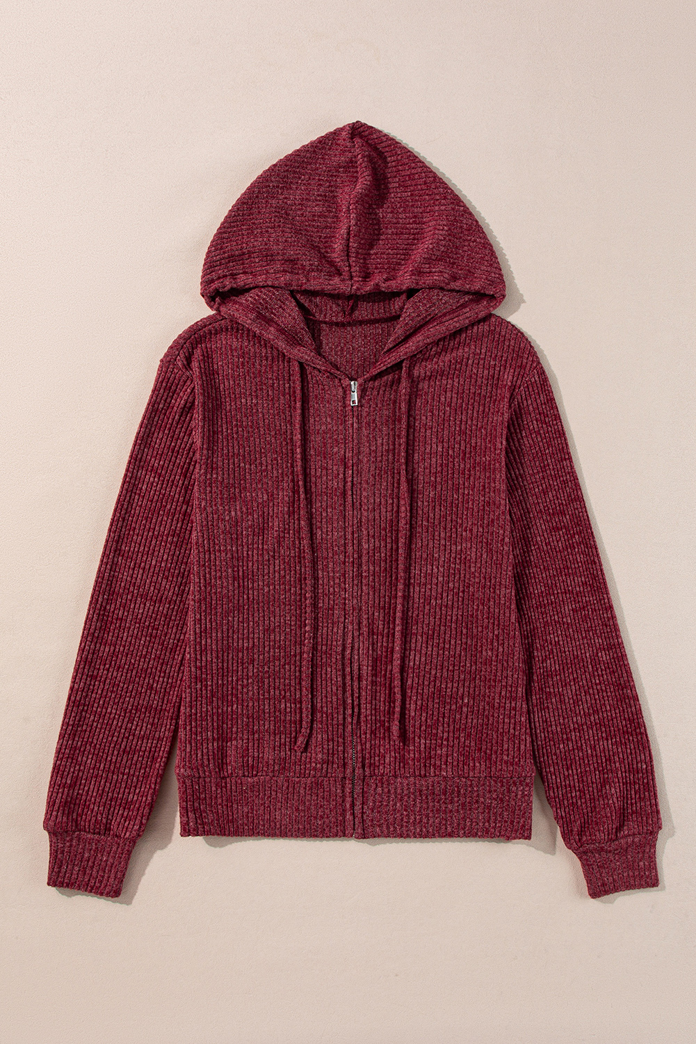 Hoodie Rosa Dahlia Acanalado Con Cierre - Image 6