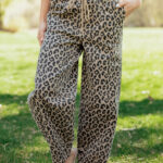 Jean Caqui Animal Print Leopardo Estampado Cordón Elástico