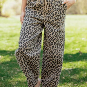 Jean Caqui Animal Print Leopardo Estampado Cordón Elástico