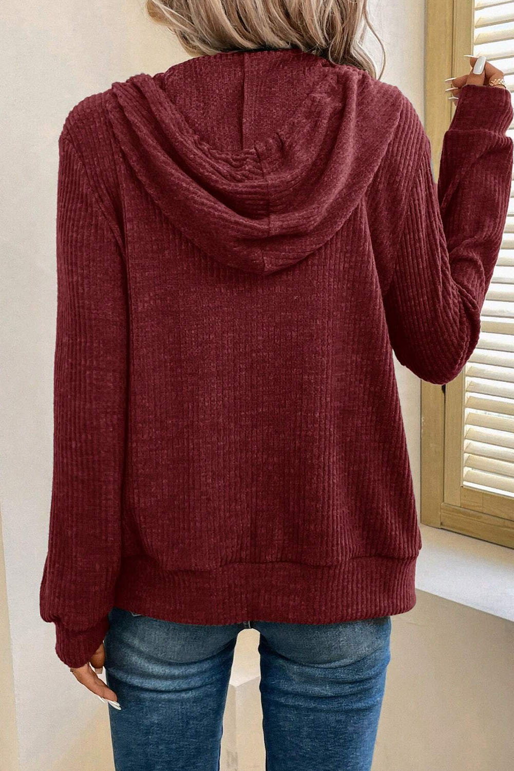 Hoodie Rosa Dahlia Acanalado Con Cierre - Image 2