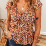 Blusa Rojo Con Volados Escote V