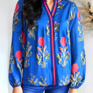 Blusa Azul A Rayas Manga Larga