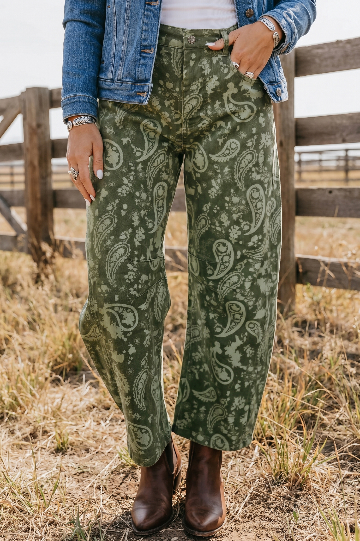 Jean Verde Paisley Estampado Harem