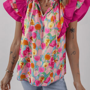 Blusa Rosa Con Volados Manga Volado Escote V