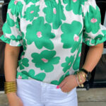 Blusa Verde Floral Manga Abullonada