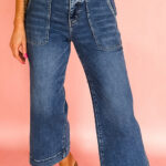 Jean Ashleigh Azul Corto Tiro Alto Pierna Ancha