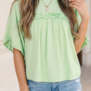 Blusa Verde Neblina Plisado Manga Corta Estilo Babydoll