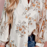 Camisa Damasco Floral Manga Larga