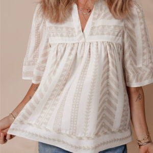 Blusa Gris Azulado Manga Corta Escote V
