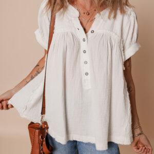 Blusa Blanco Con Textura Manga Corta