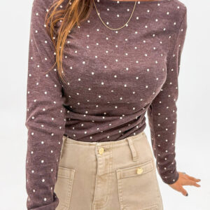 Camisa Marrón Oscuro Lunares Escote Barco