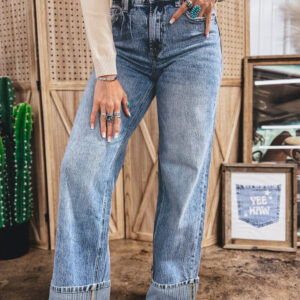 Jean Ashleigh Azul Con Puño Recto Suelto