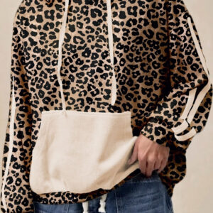 Hoodie Gris Humo Estampado Leopardo