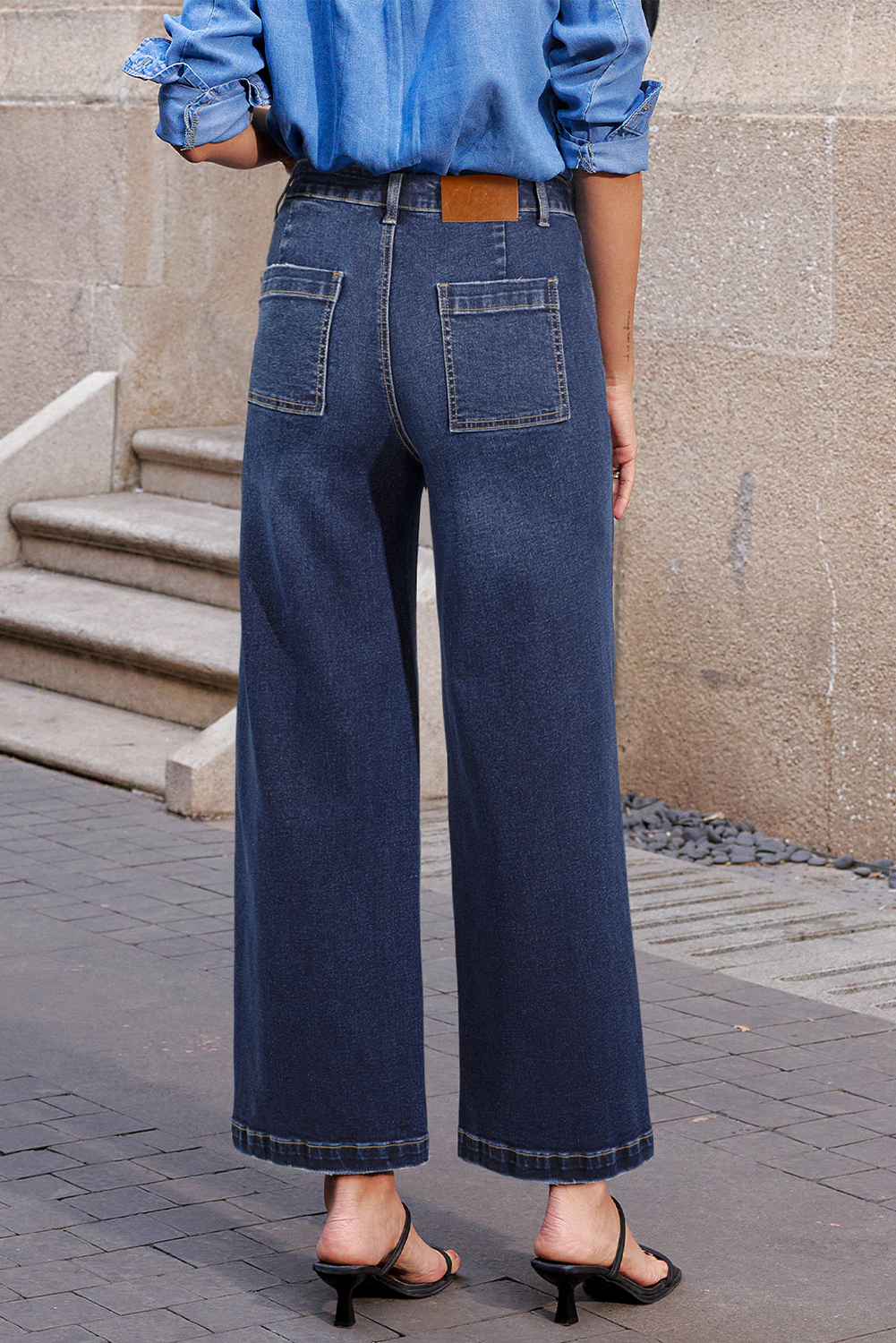 Jean Sail Azul Minimalista Aplicado Bolsillo Relajado - Image 6