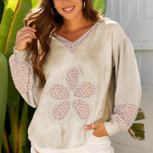 Hoodie Beige Floral Escote V
