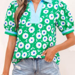 Blusa Verde Manga Corta Con Cuello
