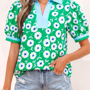 Blusa Verde Manga Corta Con Cuello