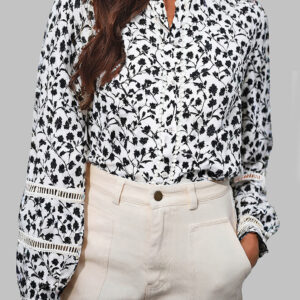 Camisa Negro Estampado Floral Manga Abullonada
