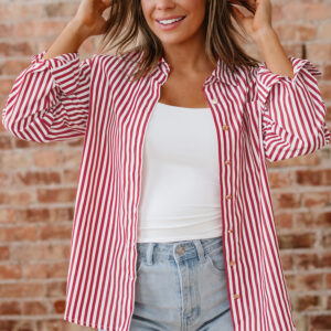 Camisa Rojo a Rayas Suelta