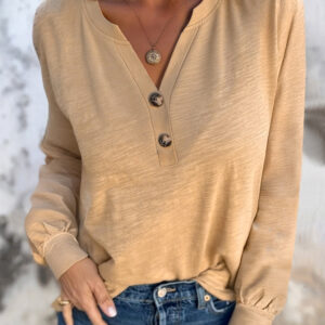 Top Beige Francés Claro Con Botones Escote V