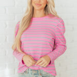 Top Rosa a Rayas Cuello Redondo