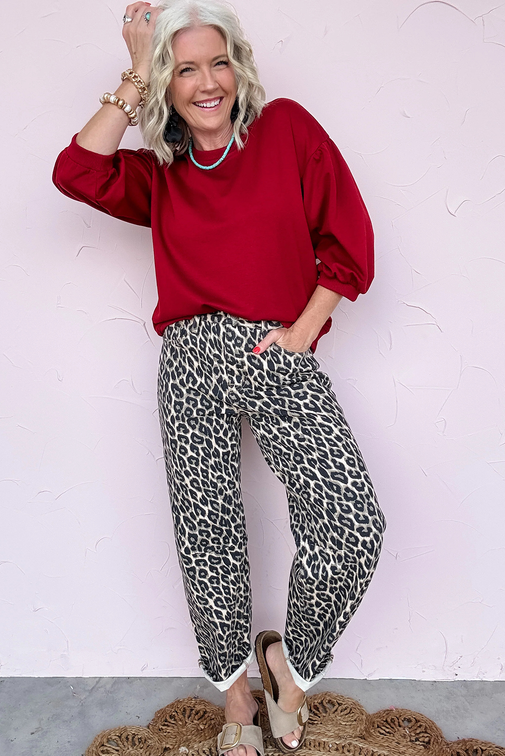 Jean Negro Animal Print Leopardo Estampado Barrel - Image 4