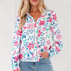 Camisa Rosa Floral Manga Larga