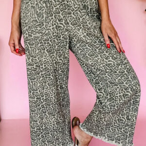 Jean Marrón Animal Print Leopardo Estampado Crudo Ruedo