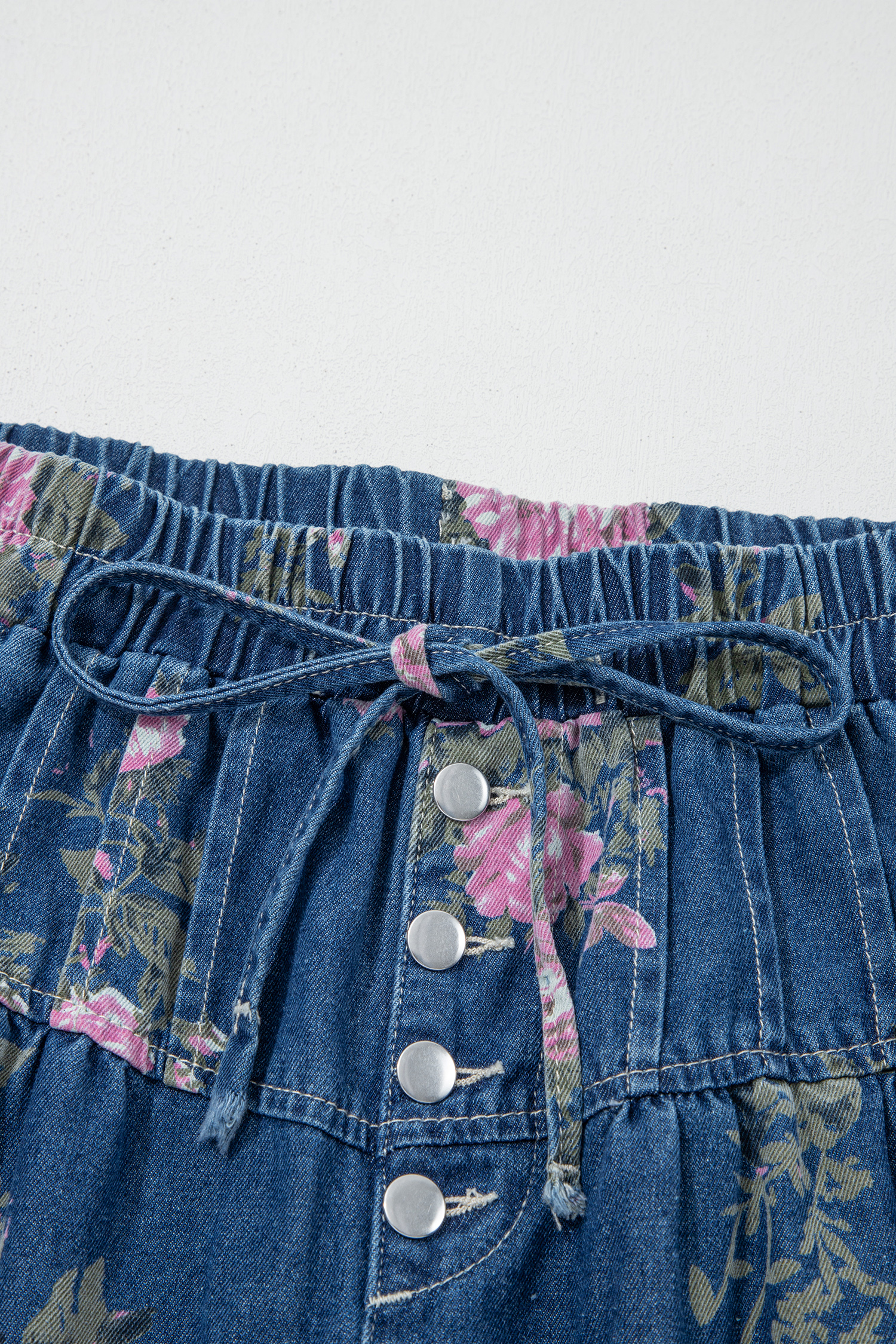Jean Azul Retro Floral Estampado Con Atado Elástico Cintura - Image 6
