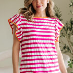 Blusa Rojo Rosado Con Volados Cuello Redondo