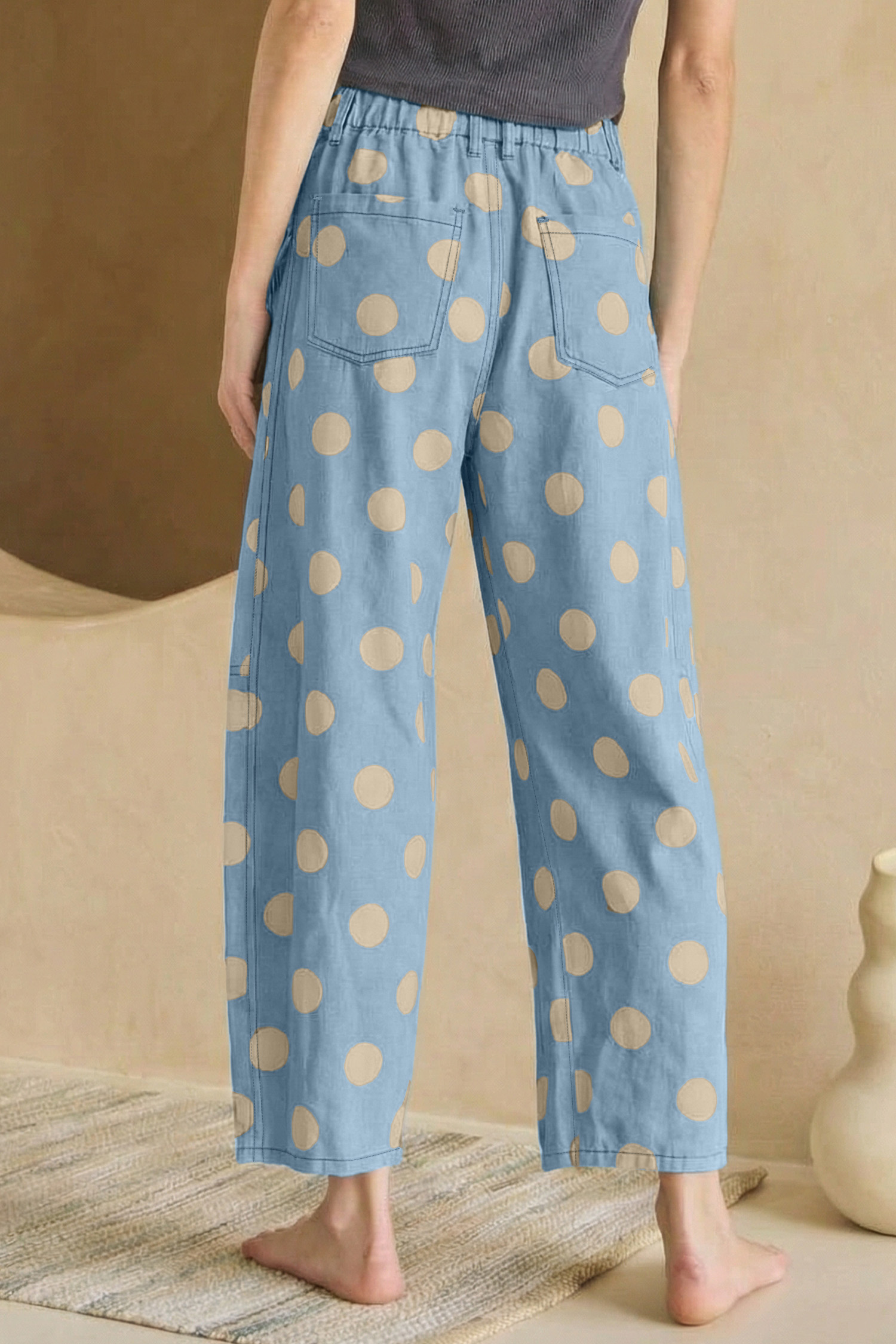 Jean Celeste Lunares Estampado Moño Detalle Con Bolsillos - Image 6