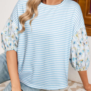 Blusa Azul Celeste a Rayas Manga 3/4